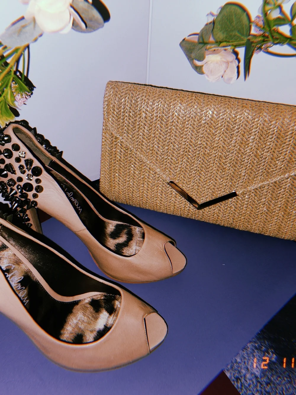 Sam Edelman Nude Pumps with Black Spike Embellishments